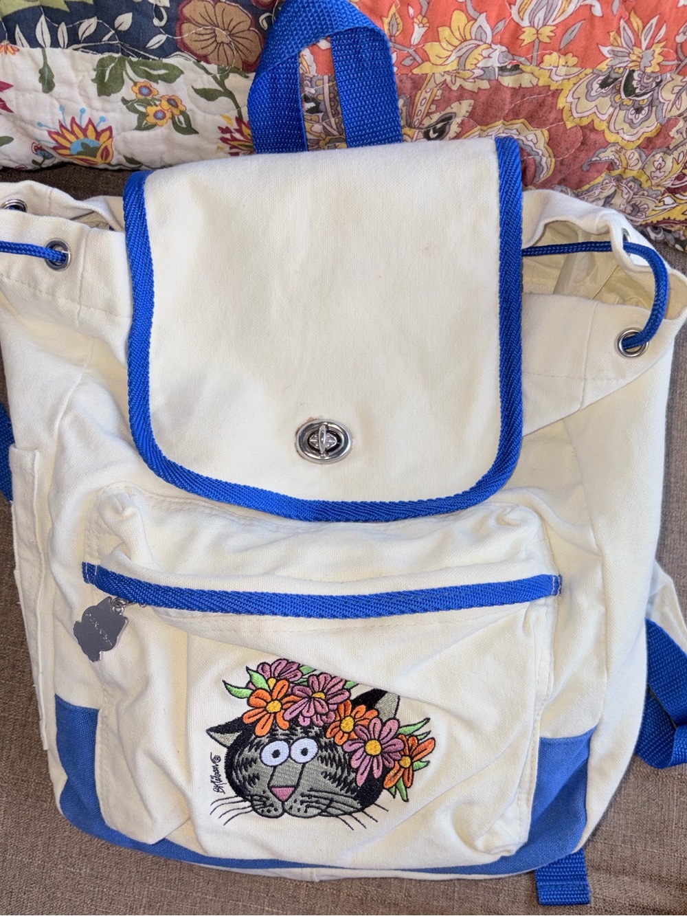 Vintage 80’s Kliban Cat Canvas Backpack With Turn Lock Rare Kitschy - Picture 2 of 12